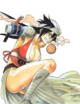  amputee bandages black_hair bleach breasts cleavage huge_breasts kubo_taito legs long_legs mouth_hold official_art panties pantyshot shiba_kuukaku smoke solo sword thighs underwear weapon white_panties 