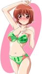  arm_up artist_request bikini blush breasts cleavage kashimashi large_breasts osaragi_hazumu red_eyes red_hair solo swimsuit 