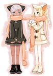  animal_ears artist_request cat_ears copyright_request long_sleeves multiple_girls orange_scarf pantyhose scarf shared_scarf white_legwear 