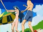  1girl animated animated_gif baseball_bat beach bikini chidori_kaname day full_metal_panic! homerun long_hair low-tied_long_hair lowres non-web_source outdoors sagara_sousuke screencap subtitled swimsuit 