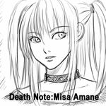  amane_misa artist_request bangs death_note greyscale lowres monochrome solo two_side_up 