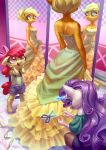  2018 anthro anthrofied apple_bloom_(mlp) applejack_(mlp) breasts cleavage clothed clothing dress equine female freckles friendship_is_magic group holivi horn horse mammal mirror my_little_pony pony rarity_(mlp) scissors unicorn 