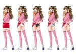  artist_request ass azusagawa_tsukino black_panties food long_sleeves looking_back no_panties panties pencil_skirt pink_legwear pink_shirt print_panties shirt skirt skirt_lift striped striped_panties thighhighs underwear variations white_panties yakitate!!_japan 