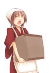  box cardboard_box copyright_request japanese_clothes jirou_(chekoro) maid open_mouth solo tears tenugui 