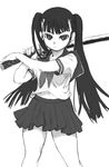  asanagi greyscale katana monochrome original pleated_skirt school_uniform skirt solo sword weapon 