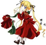  blonde_hair blue_eyes bonnet bowtie_removed full_body hat hat_removed headwear_removed ixy long_hair long_sleeves looking_at_viewer mary_janes rozen_maiden shinku shoes simple_background solo white_background 