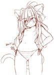  animal_ears cat_ears copyright_request long_hair monochrome panties side-tie_panties solo striped striped_panties tail topless underwear yumesato_makura 