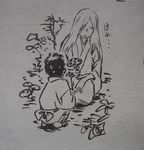  1girl ginko greyscale long_hair lowres monochrome mushishi mushroom nui_(mushishi) yoki 