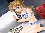  artist_request bikini blue_eyes brown_hair game_cg lamune nakazato_hikari oyster plaid plaid_bikini solo swimsuit tankini twintails 