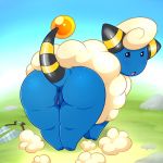  2019 anus blush female feral lonbluewolf looking_at_viewer looking_back mareep nintendo open_mouth pok&eacute;mon pok&eacute;mon_(species) pussy solo tongue video_games 
