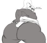  2011 big_butt black_and_white butt giant_panda kazecat makuyama_(character) male mammal monochrome mostly_nude muscular overweight overweight_male ponytail presenting presenting_hindquarters sketch text ursid 