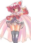  :p ;p animal_ears animal_hood artist_request black_legwear blush cape cat_ears cat_hood copyright_request dress from_below hood lingerie one_eye_closed panties petticoat pink pink_cape solo standing thigh_gap thighhighs tongue tongue_out underwear white_panties wind wind_lift 