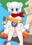  :3 animal_ears anklet artist_request bell blue_eyes ferret_ears jewelry jingle_bell popotan short_hair solo unagi white_hair 