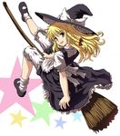  blonde_hair broom broom_riding hat kirisame_marisa long_hair looking_back solo touhou tsuyadashi_shuuji witch_hat 