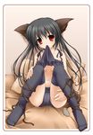  animal_ears black_hair black_legwear black_panties breasts camisole cat_ears fujisaki_rei long_hair original panties red_eyes shirt_lift small_breasts solo tail thighhighs underwear underwear_only 