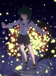  antennae cape fireflies green_hair long_sleeves solo touhou tsuyadashi_shuuji water wriggle_nightbug 