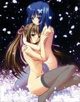  akai_ito breasts hatou_kei legs multiple_girls no_panties nude petals small_breasts thighhighs third-party_edit yasaka_minato yumei yuri 