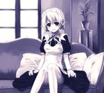  elf maid monochrome open_mouth original pointy_ears refeia short_hair sitting solo 