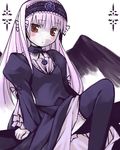  blush long_hair long_sleeves lowres nu_(plastic_eraser) pale_skin purple_hair red_eyes rozen_maiden solo suigintou 