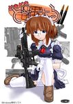  :p ahoge apron assault_rifle blue_panties brown_hair copyright_request dog_tags dress excel_(gewalt) glasses gloves gun headdress heckler_&amp;_koch hk416 maid panties pantyshot rifle shoes short_hair sitting solo source_request striped striped_panties thighhighs tongue tongue_out underwear upskirt weapon white_gloves white_legwear 
