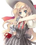  blonde_hair blue_eyes bow hat long_hair original ready_to_draw ribbon scabbard serious sheath solo sword ta_kaana weapon 