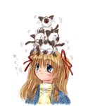  animal animal_on_head artist_request blonde_hair blue_eyes cat cat_on_head kanon long_hair oekaki on_head piro sawatari_makoto solo 