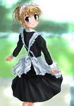  blue_eyes highres long_sleeves looking_back maid original shiukichi short_hair solo 