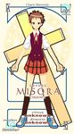  card_(medium) character_name cross kasuga_misora latin_cross mahou_sensei_negima! mercury_symbol mizuki_makoto pactio plaid plaid_skirt skirt solo translated 