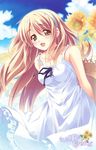  blonde_hair brown_eyes day dress flower kusukusu long_hair moshimo_ashita_ga_hare_naraba nonosaki_akiho one_side_up solo sundress sunflower 