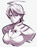  ahoge breasts cleavage large_breasts maria_graceburt monochrome my-otome purple puyo sketch solo younger 