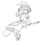  broom broom_riding greyscale hat kirisame_marisa monochrome sidesaddle simple_background sketch solo touhou white_background witch_hat yu_65026 