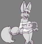  2017 amber_eyes anthro big_breasts big_ears braided_hair breasts canid canine clothing female fennec fox hair mammal monochrome oriana scorpdk shorts solo 