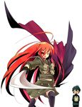  1girl alastor_(shakugan_no_shana) character_request highres jewelry long_sleeves pendant red_hair shakugan_no_shana shana shirou sword thighhighs weapon 