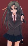  higurashi_no_naku_koro_ni knife long_hair long_sleeves looking_at_viewer shima_tokio solo sonozaki_shion stun_gun 