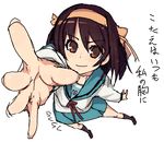  bad_anatomy bad_perspective brown_hair foreshortening hands kita_high_school_uniform oekaki rkrk school_uniform short_hair sketch solo suzumiya_haruhi suzumiya_haruhi_no_yuuutsu 