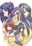  black_hair blue_eyes blue_hair brown_eyes brown_hair clannad everyone fujibayashi_kyou fujibayashi_ryou furukawa_nagisa ibuki_fuuko ichino ichinose_kotomi long_hair long_sleeves low-tied_long_hair multiple_girls purple_hair sakagami_tomoyo short_hair siblings silver_hair sisters twins 