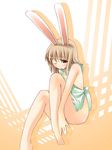  animal_ears apron barefoot blonde_hair bunny_ears feet jirou_(chekoro) long_hair naked_apron original red_eyes solo toes u-tan 