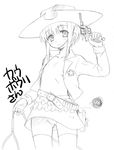  :3 aoi_kumiko belt cartridge character_request copyright_request cowboy_hat flat_chest frills greyscale gun gunbelt handgun hat holster lasso long_sleeves monochrome nipples no_bra panties pantyshot pantyshot_(standing) revolver short_hair skirt solo standing thighhighs underwear weapon western 