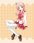  inase_shin'ya long_sleeves maaryan pink_hair ribbon-trimmed_legwear ribbon_trim school_uniform serafuku solo thighhighs to_heart_2 