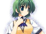  amazuyu_tatsuki comic_party green_eyes green_hair ooba_eimi school_uniform short_hair simple_background solo 