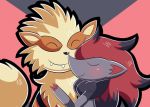  2019 arcanine canid canine digital_media_(artwork) duo eyes_closed fur hug mammal mintyspirit nintendo pok&eacute;mon pok&eacute;mon_(species) video_games zoroark 