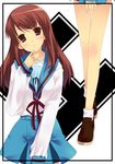  asahina_mikuru bangs blue_sailor_collar blue_skirt brown_hair h kita_high_school_uniform long_sleeves mizuki_makoto pleated_skirt sailor_collar school_uniform serafuku skirt socks solo suzumiya_haruhi_no_yuuutsu 