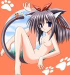  animal_ears bell breasts cat_ears cat_tail copyright_request jingle_bell navel nipples nude solo tail tail_bell tongue tongue_out waiai 