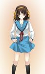  blue_sailor_collar blue_skirt brown_hair face kita_high_school_uniform long_sleeves nakamura_kusata sailor_collar school_uniform serafuku short_hair skirt solo suzumiya_haruhi suzumiya_haruhi_no_yuuutsu 