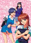  asuka_(viper) brown_hair katsura_ken'ichirou long_sleeves miki_(viper) miniskirt multiple_girls panties pantyshot plaid plaid_skirt school_uniform shiori_(viper) skirt skirt_lift tamagotchi underwear viper viper_ctr white_panties 