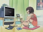  azumanga_daiou game_console kagura_(azumanga_daiou) playing_games playstation_2 screen screencap shorts solo television third-party_edit tomboy truth video_game 