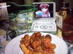  alcohol chicken_(food) elfen_lied food horns lonely lucy_(elfen_lied) no_humans nyuu photo 