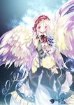  albino angel_wings ascot blonde_hair bridal_gauntlets character_request copyright_request dress frills gradient_hair headdress long_sleeves multicolored_hair necktie purple_hair red_eyes solo sumi_keiichi wings 