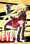  artist_request bangs bardiche blonde_hair cape fate_testarossa gloves long_hair lyrical_nanoha mahou_shoujo_lyrical_nanoha mahou_shoujo_lyrical_nanoha_a's red_eyes solo thighhighs twintails 
