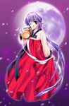  artist_request brown_eyes copyright_request flat_chest hanbok highres korean_clothes long_hair long_sleeves moon petals purple_hair solo traditional_clothes very_long_hair 